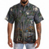 Camicia con colletto in lino grigio con stampa tropicale - IT40 - M
