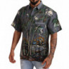 Camicia con colletto in lino grigio con stampa tropicale - IT40 - M