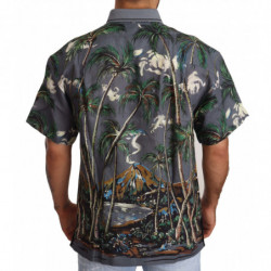 Camicia con colletto in lino grigio con stampa tropicale - IT40 - M