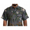 Camicia con colletto in lino grigio con stampa tropicale - IT40 - M