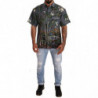 Camicia con colletto in lino grigio con stampa tropicale - IT40 - M