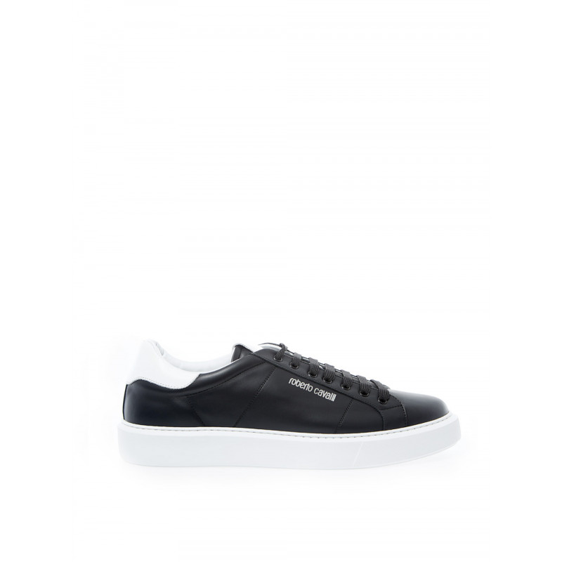 Sneakers in Pelle Nera con Logo Argento - EU44/US11