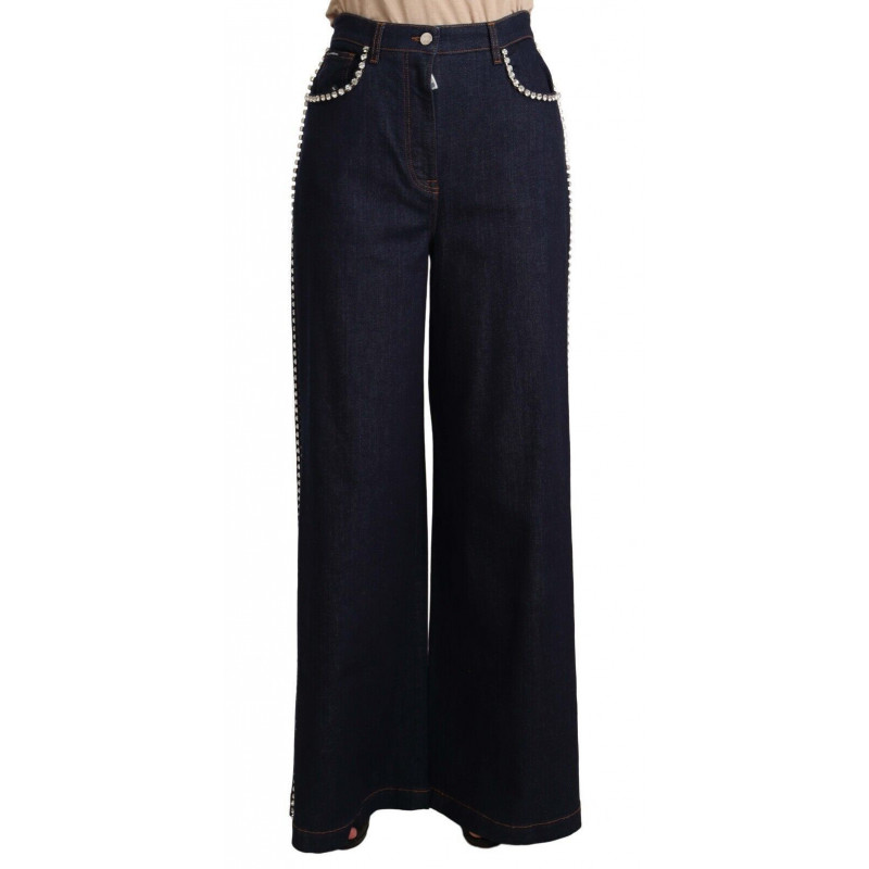 Jeans svasati decorati con cristalli blu scuro - IT46 - L
