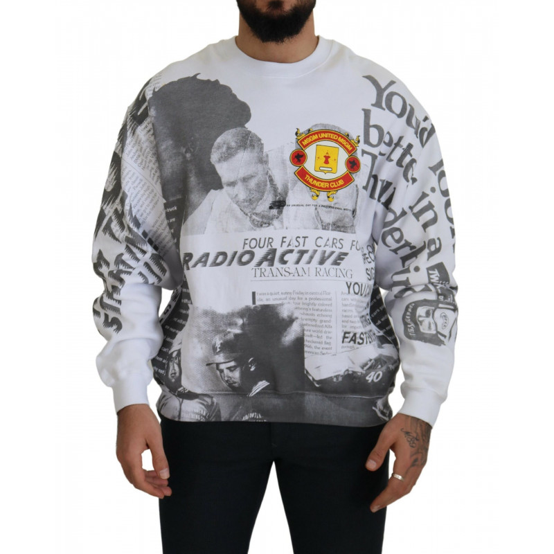 Maglione felpato pullover girocollo in cotone bianco - IT46 - S