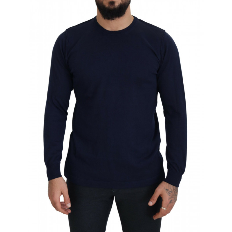 Maglione pullover girocollo in cotone blu - IT54 - XL