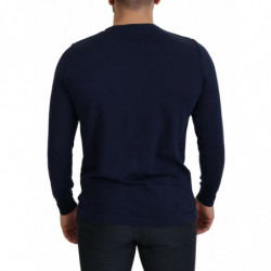 Maglione pullover girocollo in cotone blu - IT54 - XL