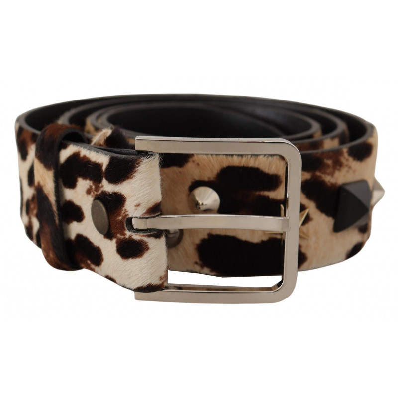 Cintura fibbia metallo pelle borchie stampa leopardo marrone - 95 C