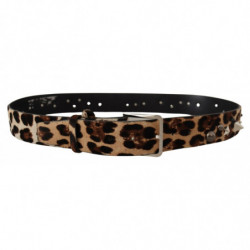 Cintura fibbia metallo pelle borchie stampa leopardo marrone - 95 C