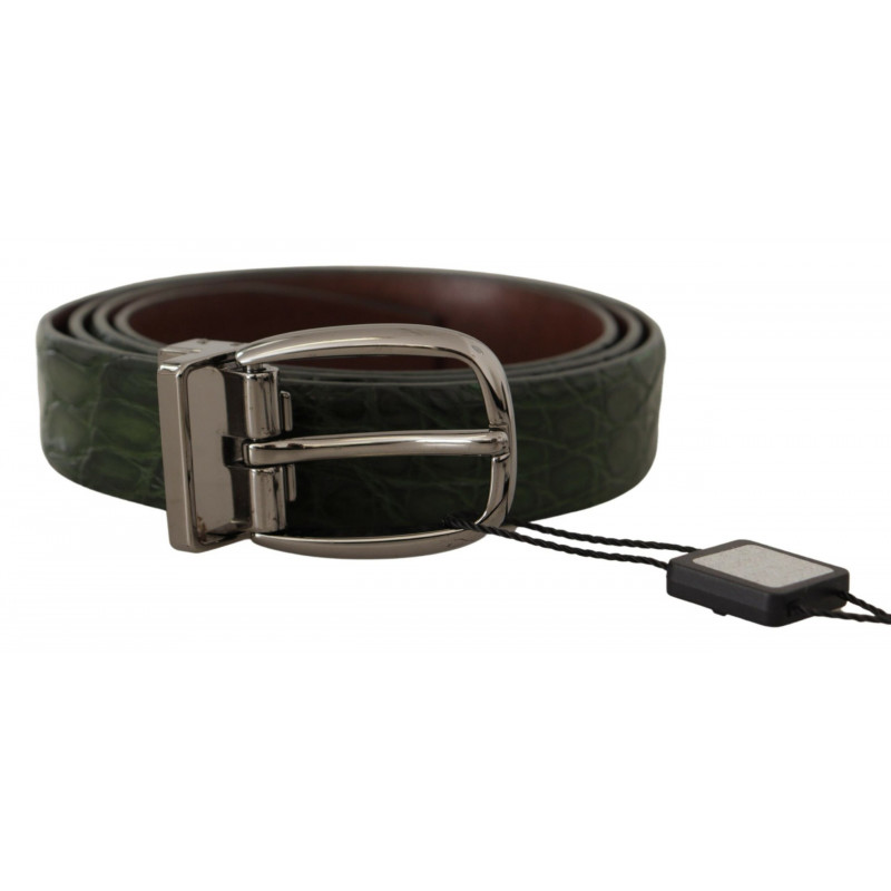 Cintura fibbia argentata pelle esotica verde - 95 CM / 38 INCHES