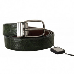 Cintura fibbia argentata pelle esotica verde - 95 CM / 38 INCHES