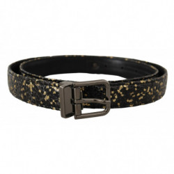 Cintura fibbia cromata pelle bicolore oro nero - 90 CM / 36 INCHES