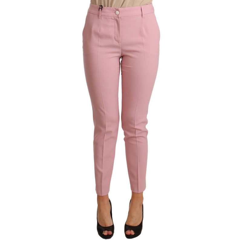 Pantaloni pantaloni a vita alta elasticizzati in lana rosa - IT40-S