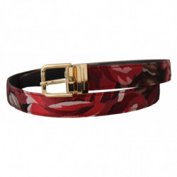 Cintura fibbia metallo dorato pelle rosa jacquard rossa - 90 CM / 3