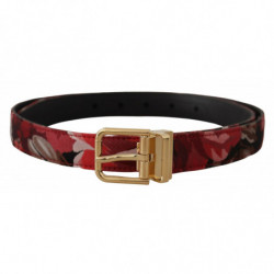 Cintura fibbia metallo dorato pelle rosa jacquard rossa - 90 CM / 3
