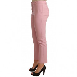 Pantaloni pantaloni a vita alta elasticizzati in lana rosa - IT40-S