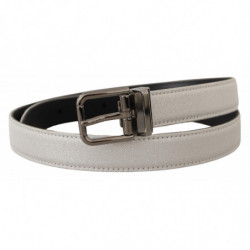 Cintura fibbia logo cromato nero pelle bianca - 90 CM / 36 INCHES