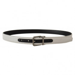 Cintura fibbia logo cromato nero pelle bianca - 90 CM / 36 INCHES