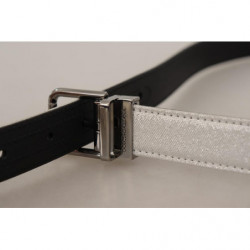 Cintura fibbia logo cromato nero pelle bianca - 90 CM / 36 INCHES