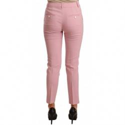 Pantaloni pantaloni a vita alta elasticizzati in lana rosa - IT40-S