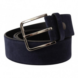 Cintura fibbia logo argento pelle velluto blu navy - 90 CM / 36 INCHES
