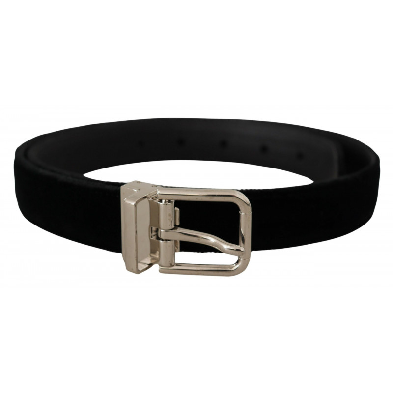 Cintura fibbia logo metallo tono argento velluto nero - 80 CM / 32