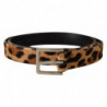 Cintura fibbia logo skinny pelliccia vitello marrone stampa leopard