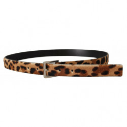 Cintura fibbia logo skinny pelliccia vitello marrone stampa leopard