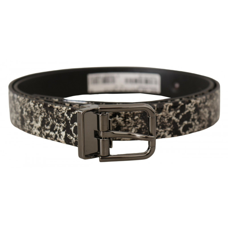 Cintura logo grigio pelle stampa marmorizzata nera - 90 CM / 36 INCHES