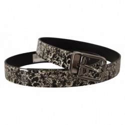 Cintura logo grigio pelle stampa marmorizzata nera - 90 CM / 36 INCHES