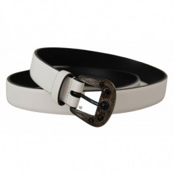 Cintura fibbia metallo cristallo pelle bianca - 90 CM / 36 INCHES