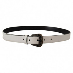 Cintura fibbia metallo cristallo pelle bianca - 90 CM / 36 INCHES