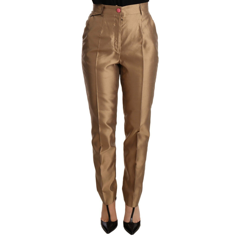 Pantaloni metallici affusolati in seta dorata - IT36 - XS