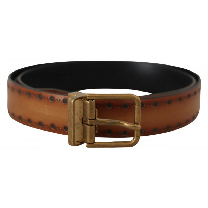 Abito pelle marrone Cintura fibbia logo metallo ottonato - 90 CM /