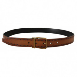 Abito pelle marrone Cintura fibbia logo metallo ottonato - 90 CM /