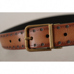 Abito pelle marrone Cintura fibbia logo metallo ottonato - 90 CM /