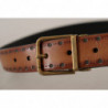Abito pelle marrone Cintura fibbia logo metallo ottonato - 90 CM /