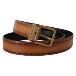 Abito pelle marrone Cintura fibbia logo metallo ottonato - 90 CM /