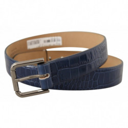 Abito fibbia metallo argentato cintura pelle esotica blu - 85 CM /