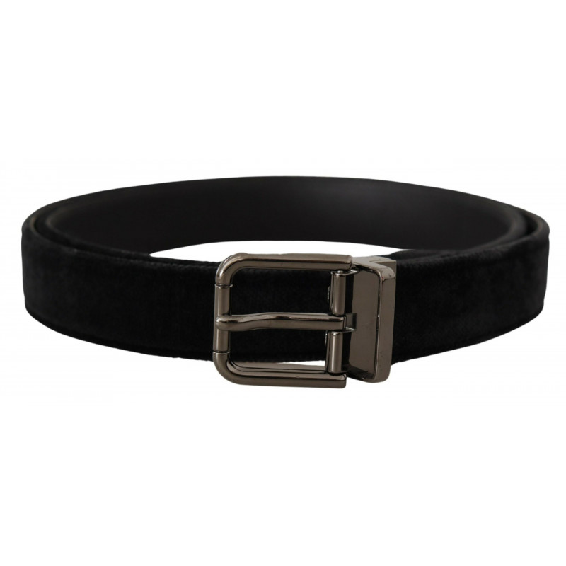 Cintura fibbia metallo logo tono argento velluto nero - 95 CM / 38