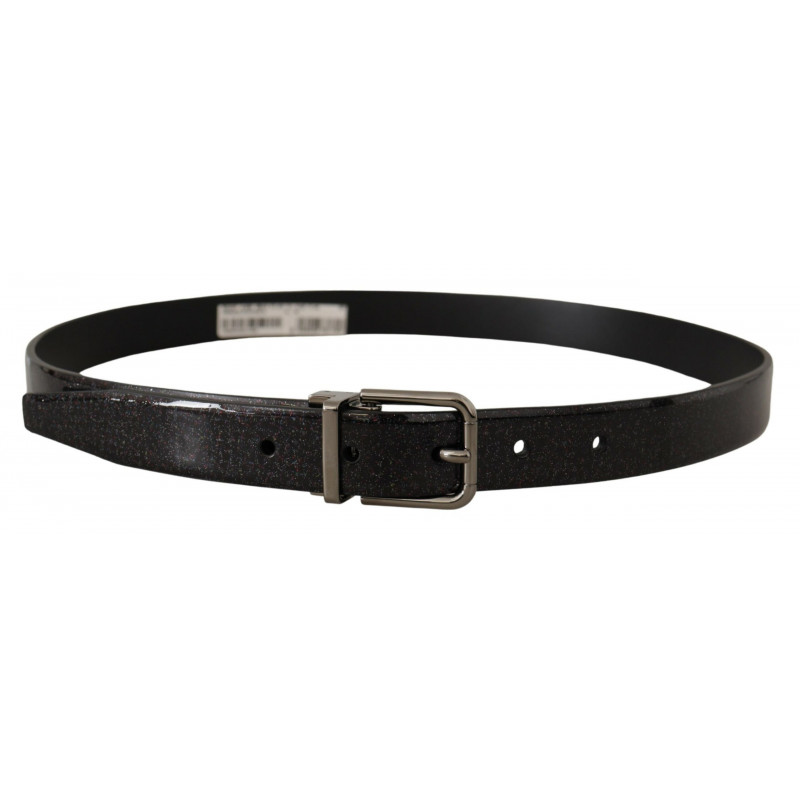 Cintura metallo tono argento pelle nera vernice puntinata - 90 CM /