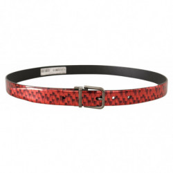 Cintura fibbia tono grigio pelle spina pesce rossa - 90 CM / 36 INCHES
