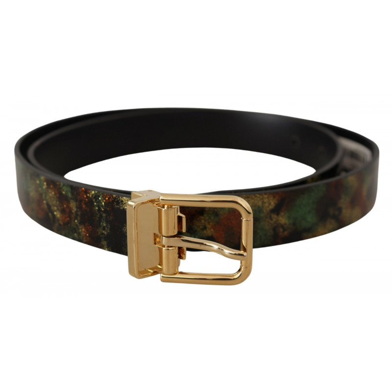 Cintura fibbia metallo color bronzo pelle nera verde - 90 CM / 36 I
