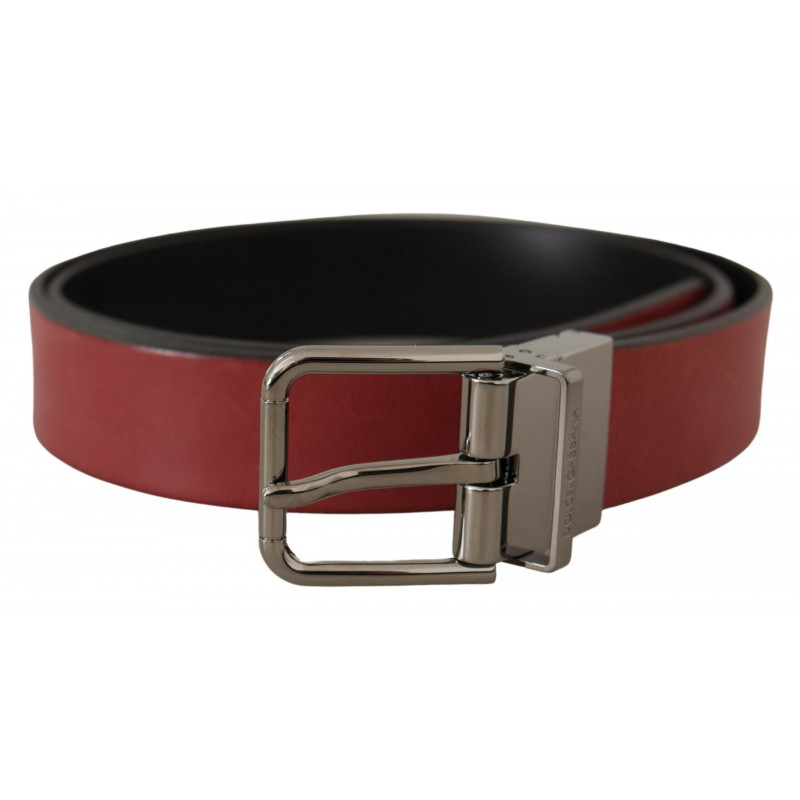 Cintura fibbia logo metallo argentato pelle solida marrone - 85 CM