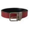 Cintura fibbia logo metallo argentato pelle solida marrone - 85 CM