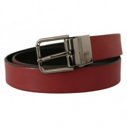Cintura fibbia logo metallo argentato pelle solida marrone - 85 CM