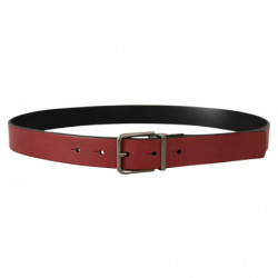 Cintura fibbia logo metallo argentato pelle solida marrone - 85 CM