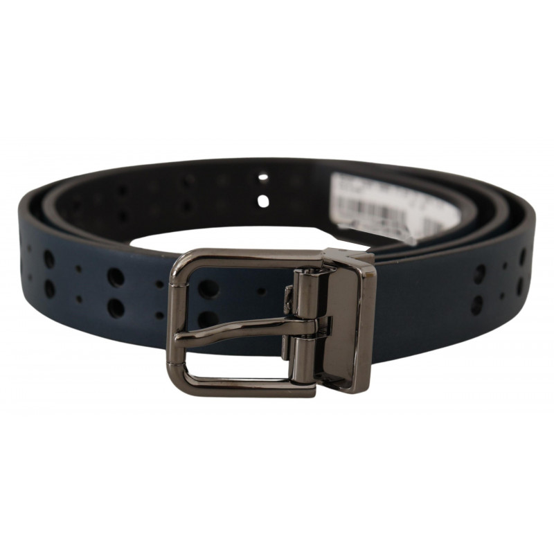 Cintura fibbia metallo pelle sottile traforata blu - 90 CM / 36 INCHES