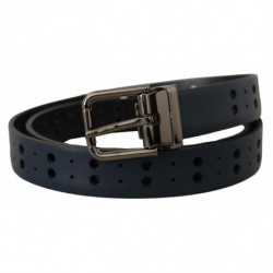 Cintura fibbia metallo pelle sottile traforata blu - 90 CM / 36 INCHES