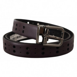 Cintura fibbia metallo traforato pelle bordeaux - 90 CM / 36 INCHES