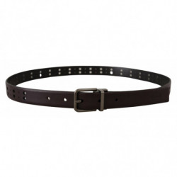 Cintura fibbia metallo traforato pelle bordeaux - 90 CM / 36 INCHES